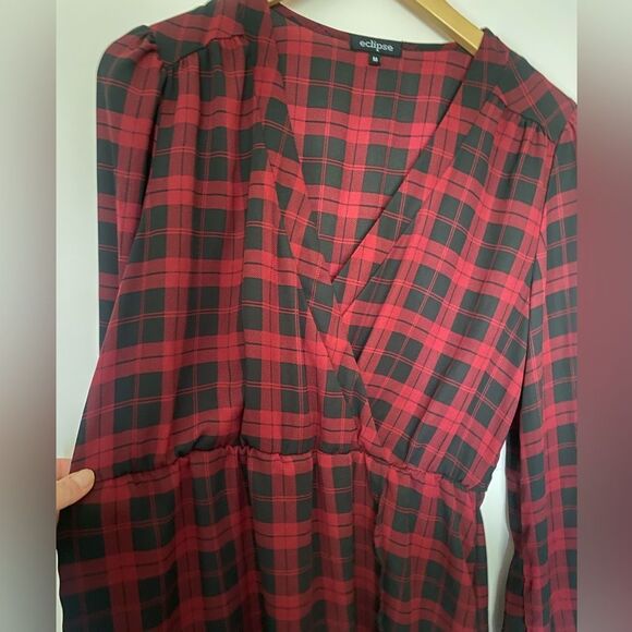Eclipse Red and Black Plaid Mini Dress - Picture 8 of 12